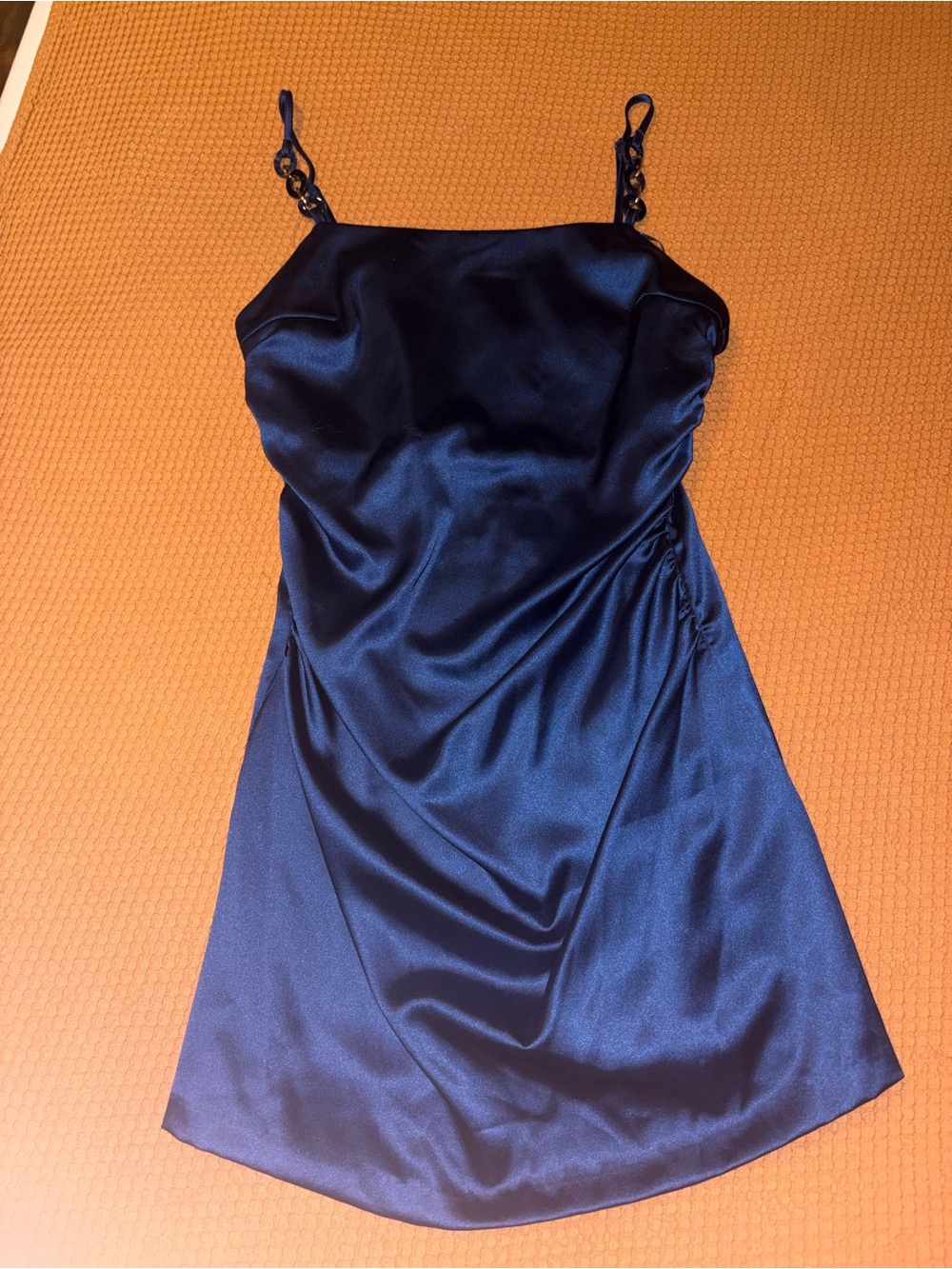 Zara Navy Satin Mini Dress with Chain-Strap Detail